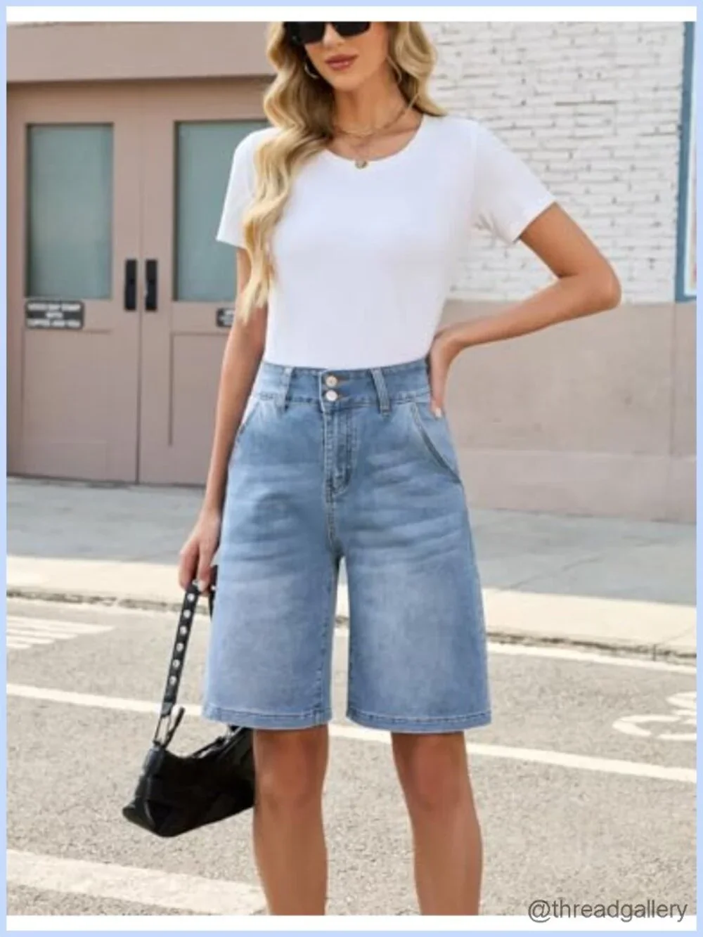 Women's Long Stretchy Bermuda Denim Shorts High Waisted Baggy Jorts